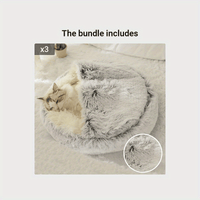2 in 1 Round Warm Pet Bed House Polyester Cat Bed, Long Plush, Winter, with Sleeping Bag Sofa Cushion for Cat