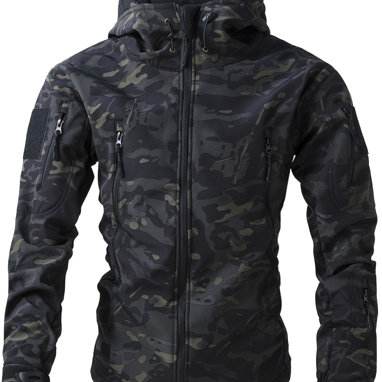 Warm Fleece Hooded Windbreaker Jacket, Men's Casual Zip Up Jacket Coat For Fall Winter Outdoor Hiking Camping Cycling
