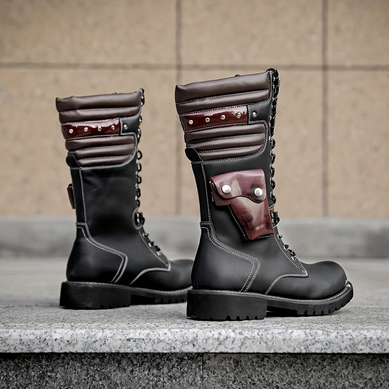 Men's Western Cowboy Boots, Comfy Non Slip Knee High Top Rubber Sole Shoes, Microfiber Upper Comfy Non Slip Durable Shoes, Men's Footwear
