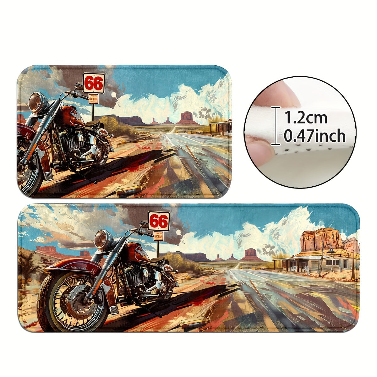 1/2pcs, Motorcycles And Route 66 Kitchen Rugs Non Slip Washable Thicken Kitchen Mat Kitchen Carpet Rugs For Kitchen Floor Kitchen Mats For Floor Kitchen Rugs Non Slip Kitchen Runner