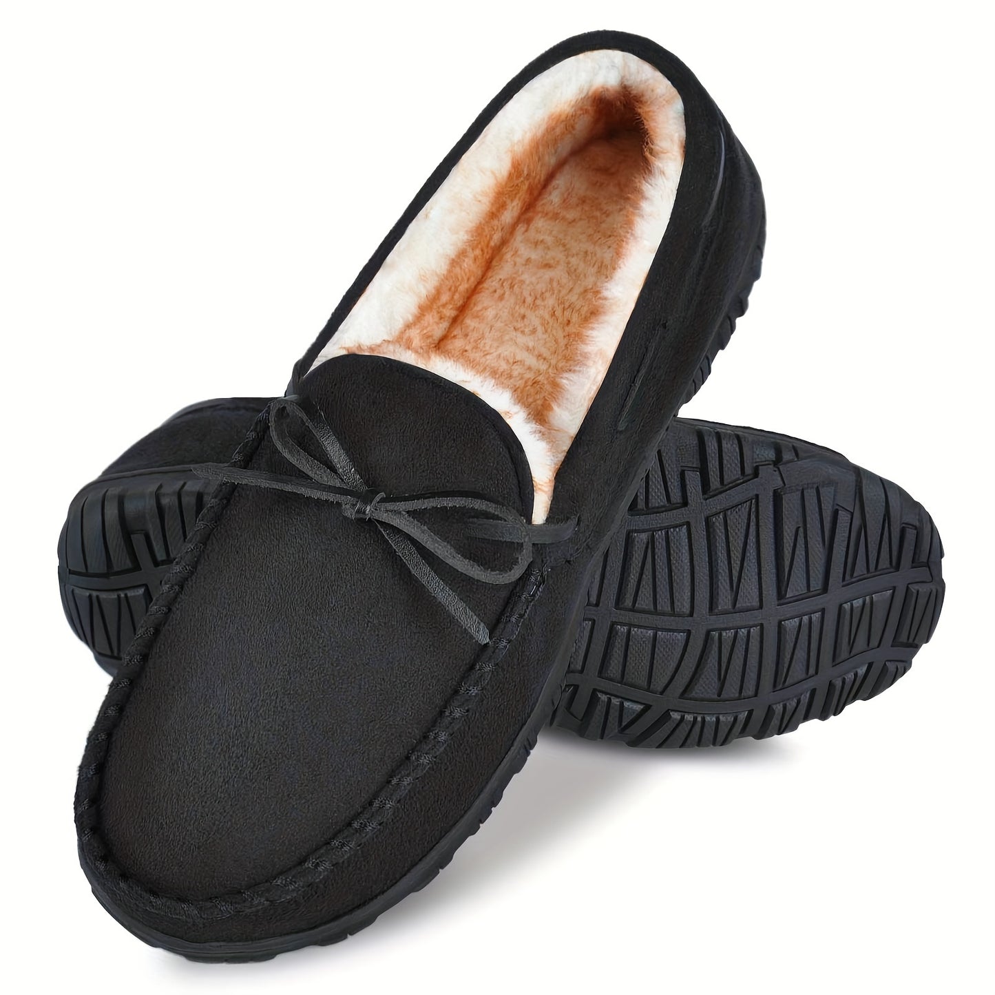Plus Size Men's Solid Colour Slip On Loafer Shoes With Warm Plush Lining, Comfy Non Slip Rubber Sole Durable Home Shoes, Men's Footwear