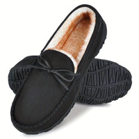 Plus Size Men's Solid Colour Slip On Loafer Shoes With Warm Plush Lining, Comfy Non Slip Rubber Sole Durable Home Shoes, Men's Footwear