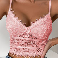 Floral Lace Push Up Cami Coeset, Contrast Mesh Hollow Out Crop Top Bra, Women's Lingerie & Underwear