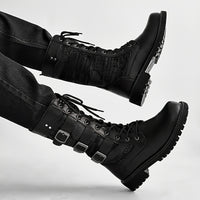 Men's Trendy Solid Colour High Top Lace Up Boots, Comfy Non Slip Durable Rubber Sole Shoes For Men's Outdoor Activities, Men's Footwear