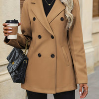 Elegant Double Breasted Long Sleeve Pea Coat - Women's Classic Outerwear with Pockets, Lapel Design, and Chic Style - Perfect for Winter and Formal Occasions