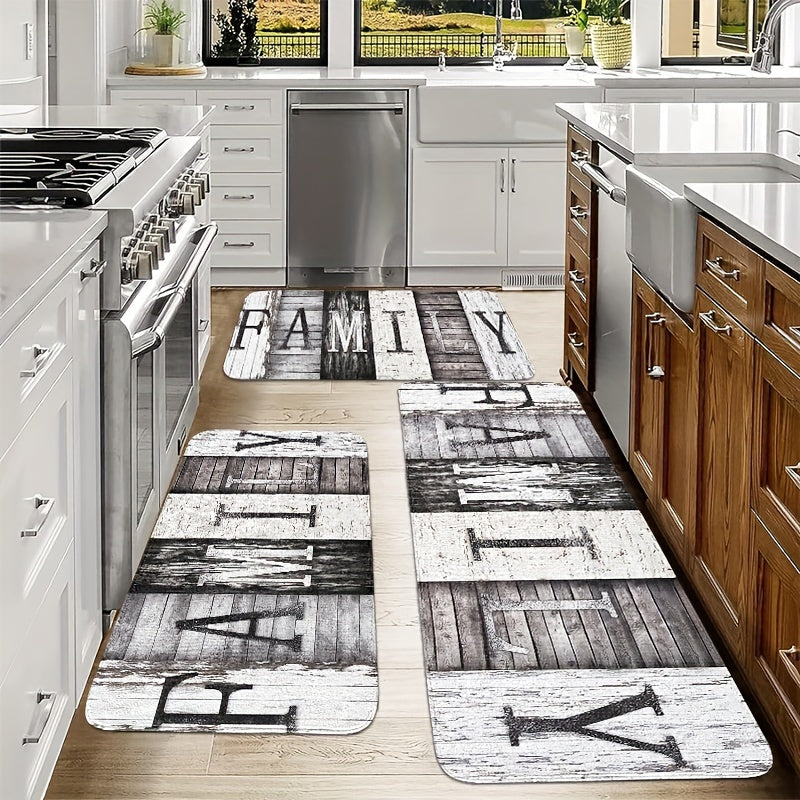 2/3pcs Farmhouse Style Kitchen Mats, Wooden Board Mats, Flannel Material Stain Resistant, Non-slip, Soft and Comfortable, Easy to Clean, Machine Washable Knitted Polyester, Suitable for Bedroom, Living Room, Dining Room, Kitc