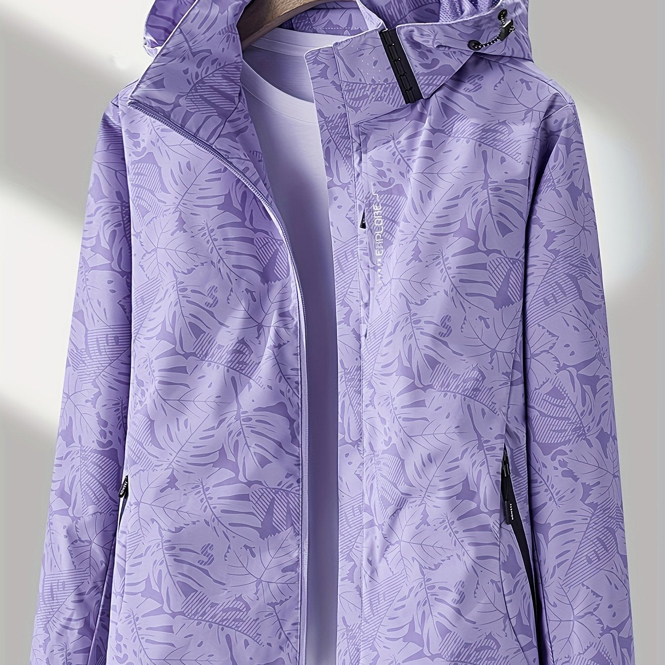 [Tropical Hooded Jacket] Lightweight Women's Hooded Jacket | Casual Zip-Up Outdoor with Tropical Leaf Print, Removable Hood & Adjustable Cuffs for Spring Summer Fall, Hiking, Travel, Camping, Camping Gear