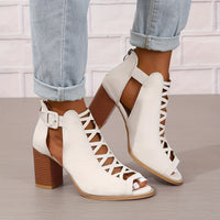 Women's Chunky Heeled Sandals, Peep Toe Cut-out Buckle Strap Stacked Heels, Retro High Heels