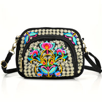 [Vibrant Crossbody Bag] Lightweight Double-Sided Vibrant Floral Embroidered Crossbody Bag for Women | Detachable Strap, Zipper Closure, Phone Pocket - Perfect for Casual Outings, Travel Accessory