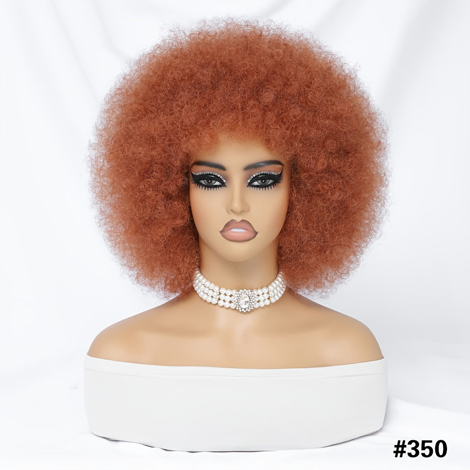 Short Afro Wigs For Women Blonde 10 Inch Afro Curly Wig With Bangs 70s Large Bouncy Soft Synthetic Female Wigs For Party Cosplay