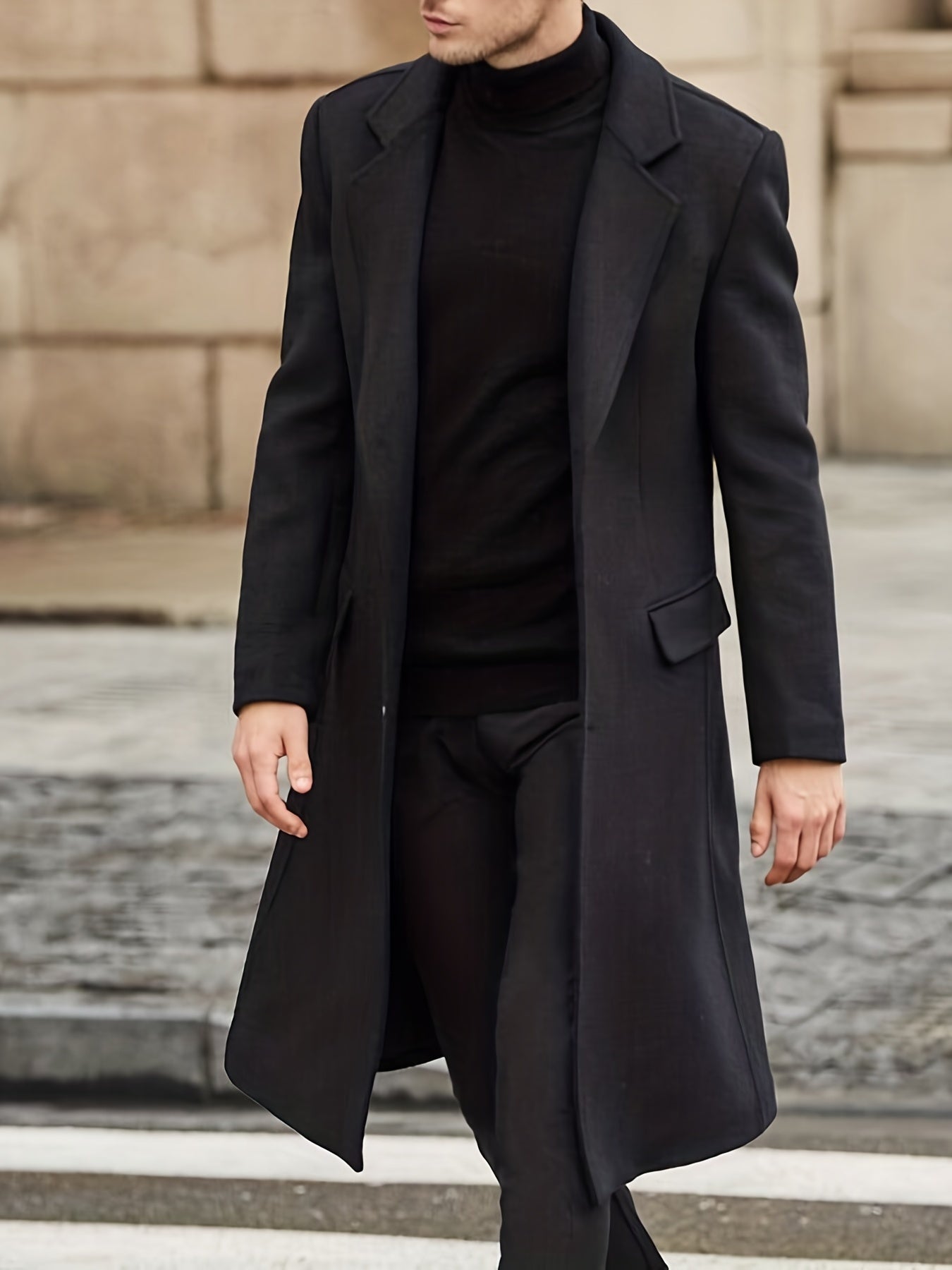 Men's Semi-formal Single Breasted Lapel Elegant Retro Trench Coat for Fall Winter Business
