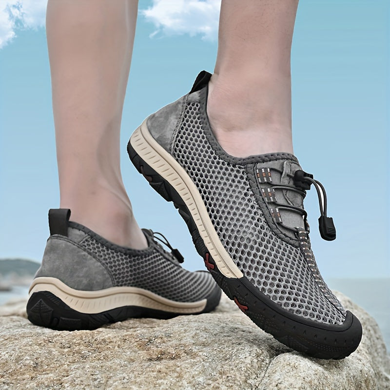 [Breathable Men's Sandals] Comfy Breathable Men's Sandals - Solid Color Slip On Adjustable Buckle Shoes - Non Slip Rubber Sole Durable Beach Water Shoes for Summer