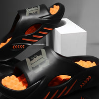 Men's Stree Style Letter Print Open Toe Breathable Acupressure Foot Massage Slippers, Comfy Non Slip Casual Soft Sole Slides, Men's Footwear