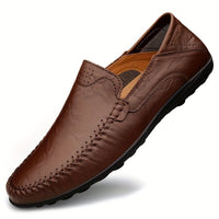 [CLOHOO, Leather Business Shoes] CLOHOO Men's Slip-On Business Casual Shoes | Breathable Second-Layer Leather Upper, Comfortable PU Lining & Rubber Sole, All-Season Versatile for Office, Travel & Vacation - Black, Refined App
