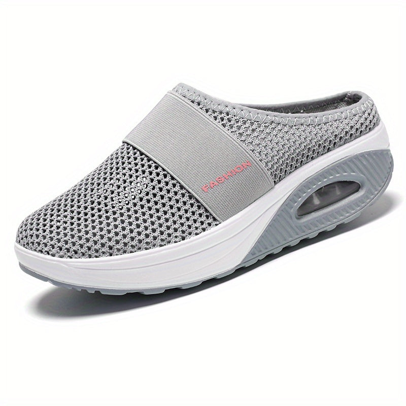 Women's Flying Woven Mesh Sandals, Casual Air Cushion Sole Mules, Breathable & Lightweight Mule Sneakers