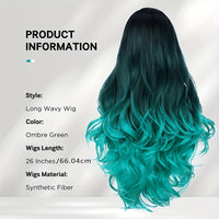 Long Wavy Wig Ombre Bluish Green Wigs Long Curly Ombre Color Hair Wigs Middle Part Synthetic Mermaid Green Wigs For Women Daily Party Cosplay