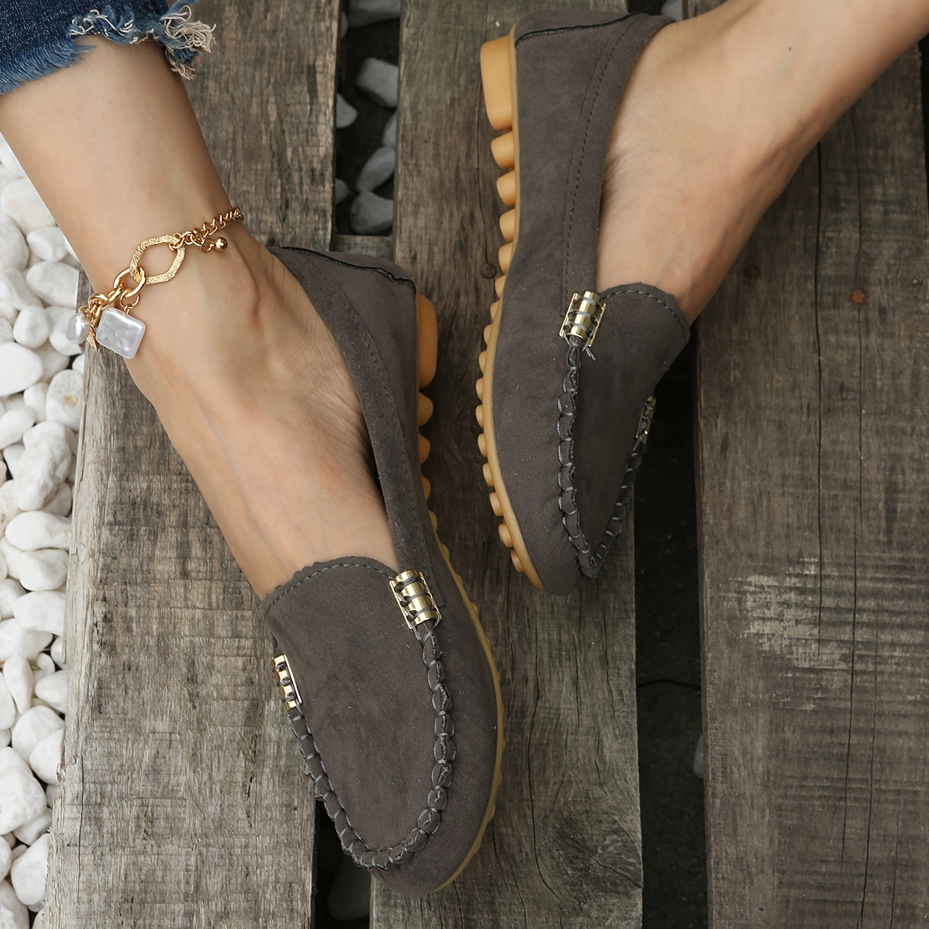 [Comfortable Loafers] Comfortable Round Toe Loafers | Women's Solid Slip On Shoes, Women's Footwear