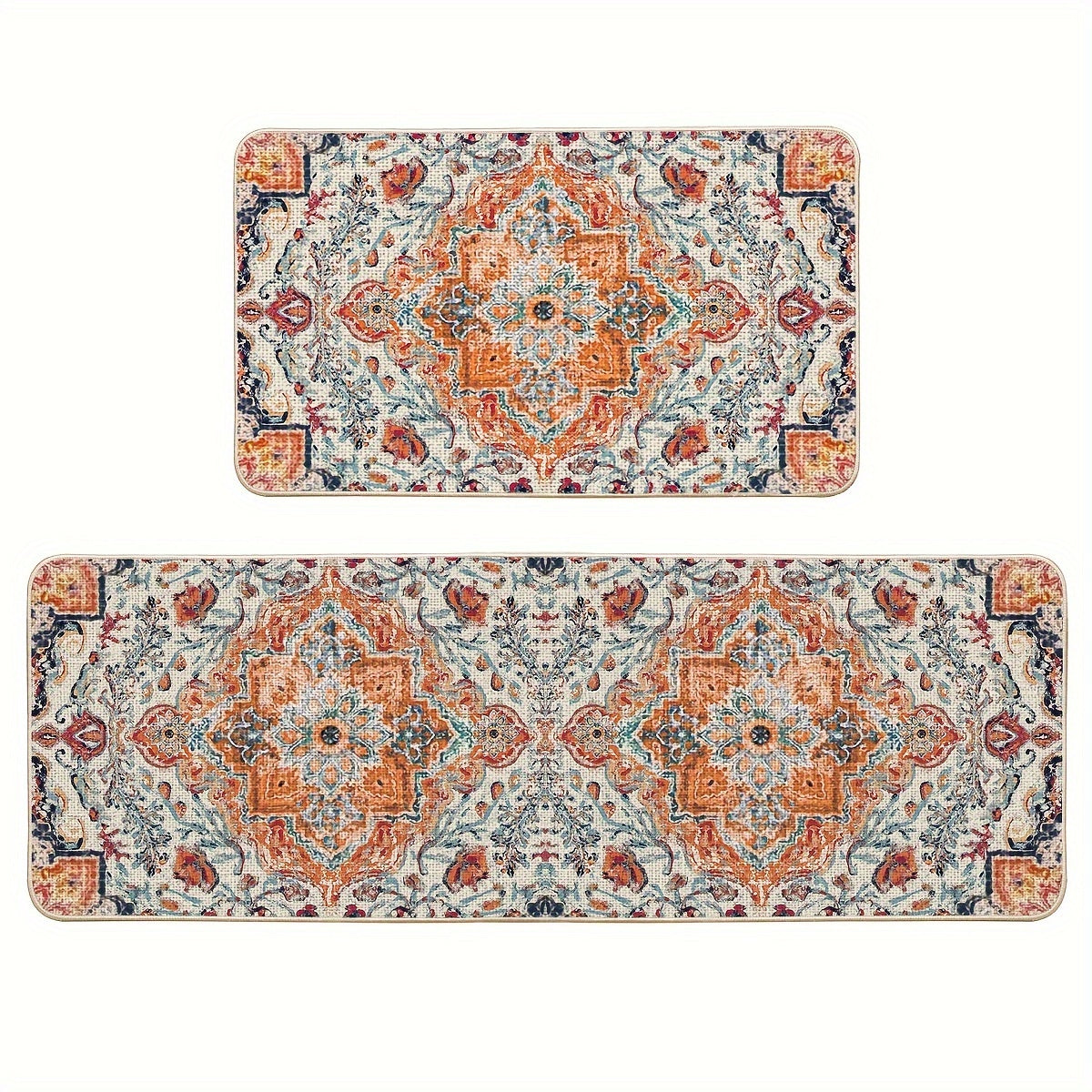 2pcs/set Sm:)e Flowers Bohemia Kitchen Mats, Daily Boho Home Decor Low-Profile Kitchen Rugs For Floor - 17x29 Inches And 17x47 Inches