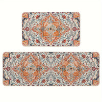 2pcs/set Sm:)e Flowers Bohemia Kitchen Mats, Daily Boho Home Decor Low-Profile Kitchen Rugs For Floor - 17x29 Inches And 17x47 Inches
