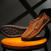 Plus Size Men's Solid Colour Split cowhide Slip On Loafer Shoes, Comfy Non Slip Casual Rubber Sole Dress Shoes, , Middle Aged Men's Footwear