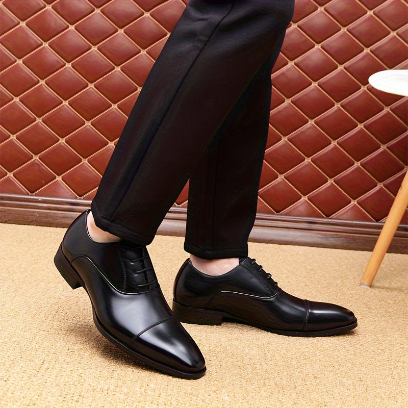 Men's Cap Toe Oxford Shoes, Comfy Non Slip Rubber Sole Lace Up Durable Formal Shoes, Men's Footwear