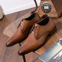 Men's Solid Colour Top Grain Leather Plain Toe Oxford Shoes, Comfy Non Slip Durable Rubber Sole Lace Up Formal Shoes, Men's Footwear