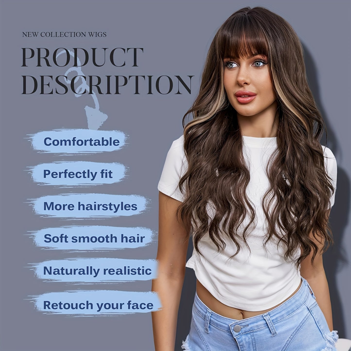 Highlight Long Curly Wavy Wig Synthetic Wig Beginners Friendly Heat Resistant Elegant For Daily Use Wigs For Women