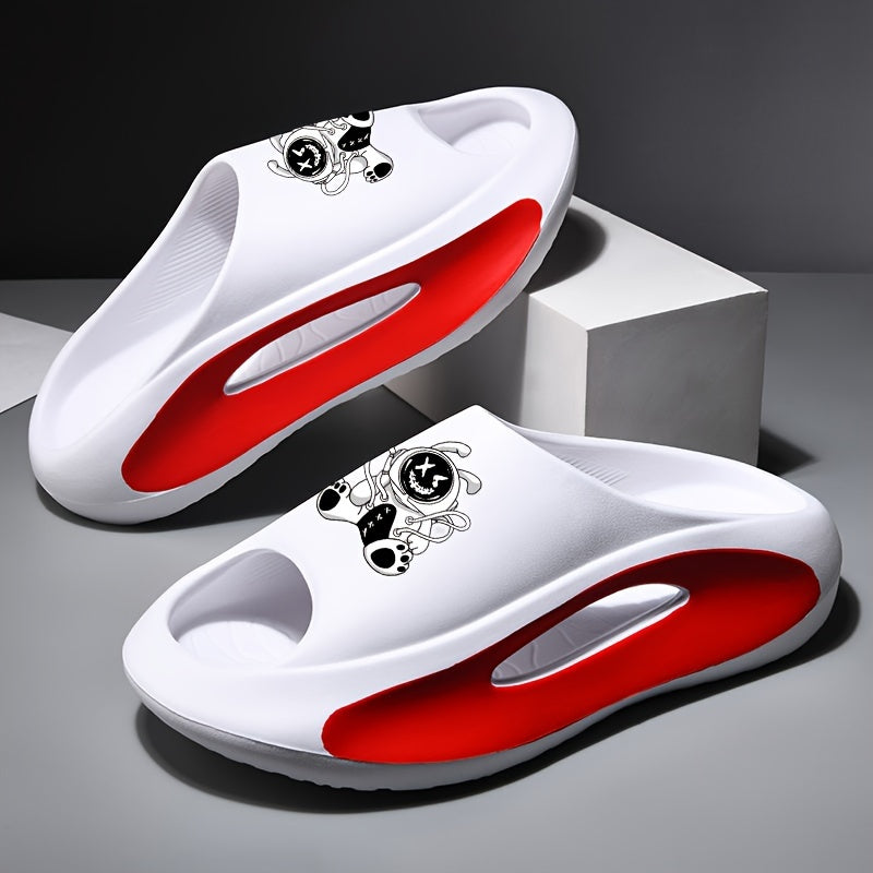Plus Size Men's Vintage Astronaut Pattern Color Block Open Toe Breathable Chunky Slippers, Comfy Non Slip Durable Anti Odor EVA Slides, Men's Footwear
