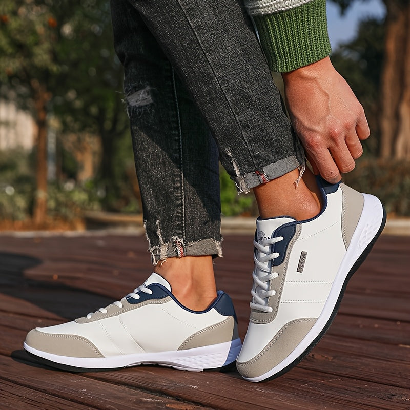 [Lightweight Running Shoes] VanWeir Men's Lightweight Running Shoes | Navy Blue & White, Stability Lace-Up Sneakers with MD/TPR Sole, Breathable Fabric Lining for Outdoor Sports, Hiking & Casual Wear