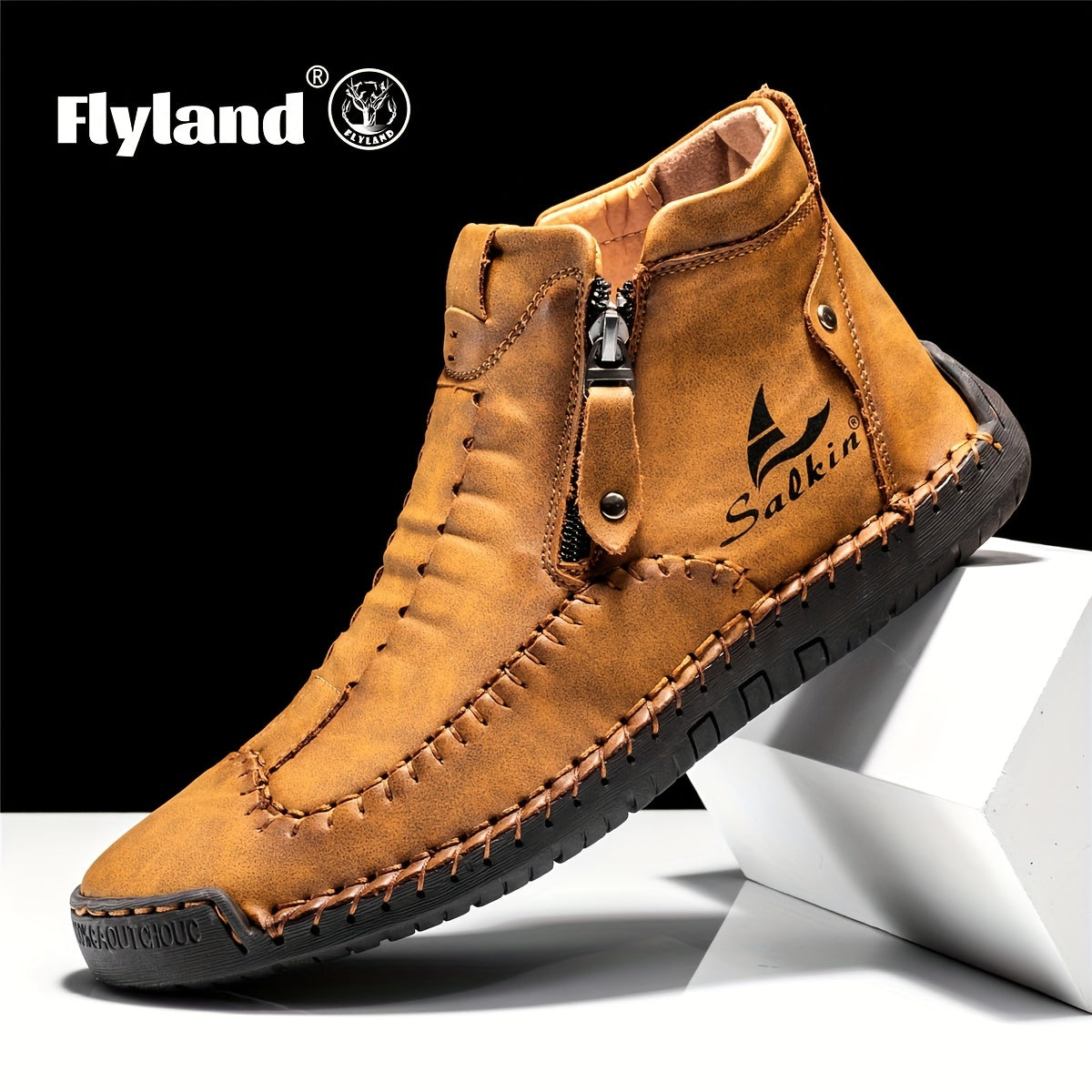 [Comfortable Wear-resistant Ankle Boots] FLYLAND Men's Ankle Boots Vintage Style Comfortable Wear-resistant Non-slip Stitch Boots Outdoor Shoes For Hiking Trekking Climbing