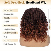 Headband Wig Headband Dreadlock Curly Hair Synthetic Wig Locs Crochet Hair Dark Brown/ Black/ 99J Ginger Color Crochet Twist Braids Hair Wigs Afro Curly Synthetic Hair Braiding Wig African Hairstyle For Women