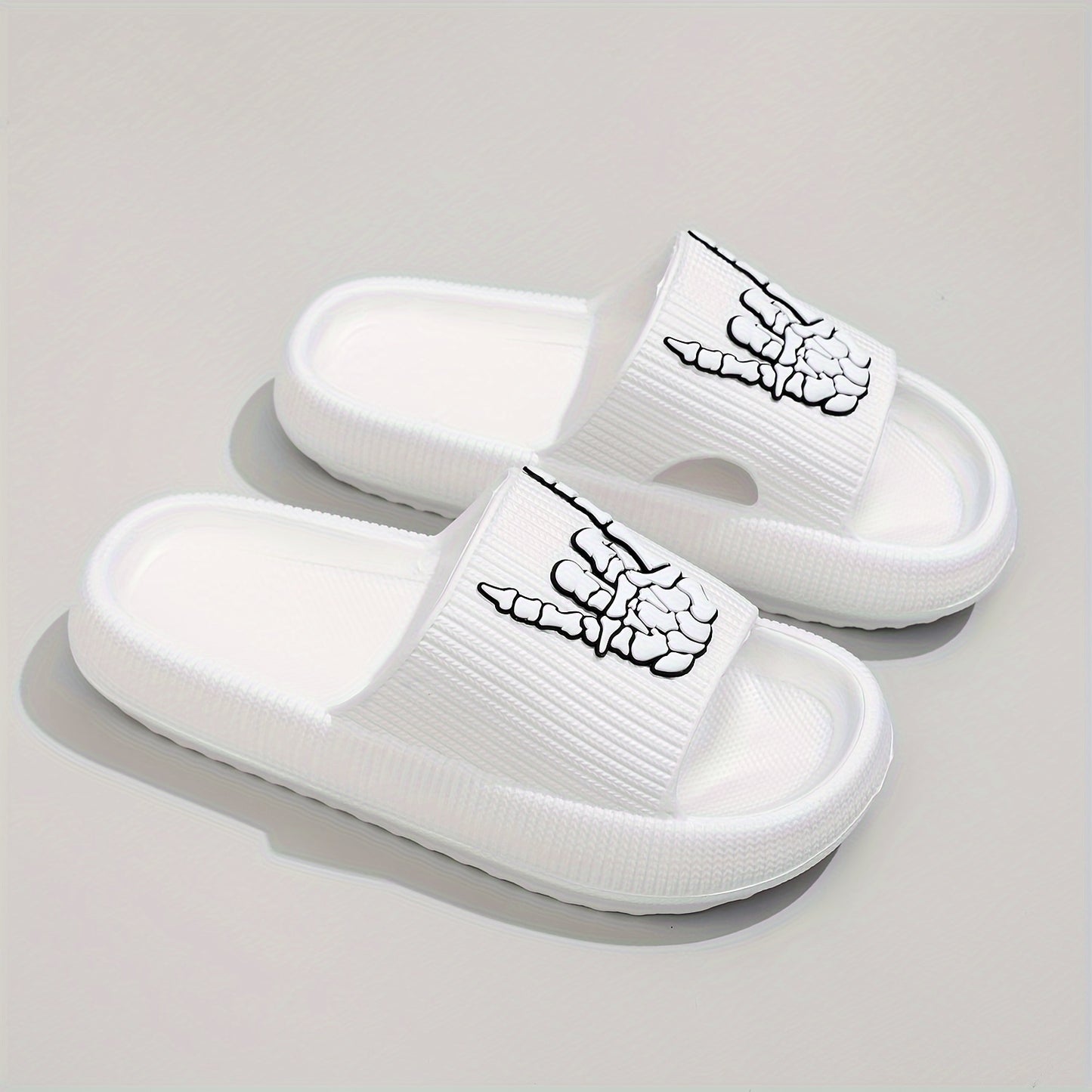 Men's Trendy Rock & Roll Gesture Pattern Open Toe Breathable Chunky Slippers, Comfy Non Slip Anti Odor EVA Slides, Men's Footwear