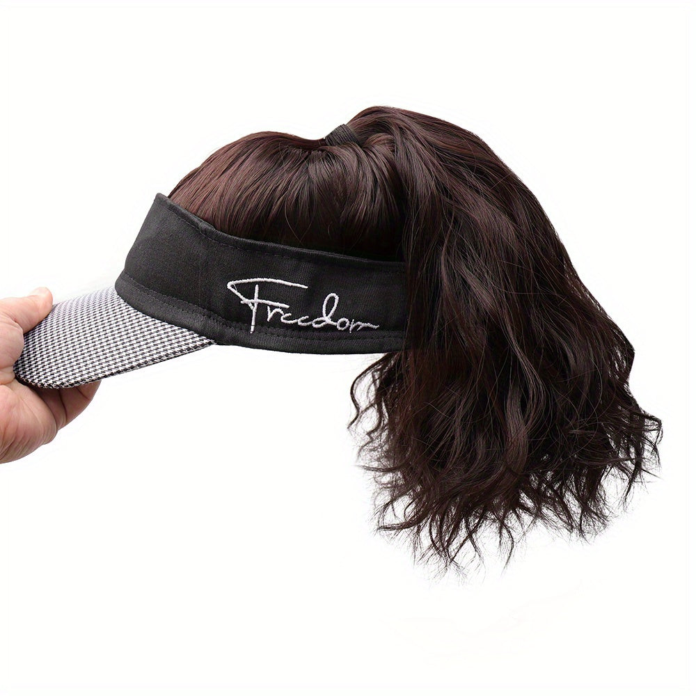 Chic Houndstooth Ponytail Baseball Cap Wig for Women - Body Wave, High-Quality Synthetic Fiber, Adjustable Rose Net Hat, Duckbill Cap, Hairpiece