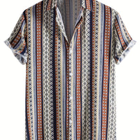 Summer Escape: Stylish Ethnic Stripe Men's Casual Shirt - Durable, Woven Comfort for Weekend & Resort Wear