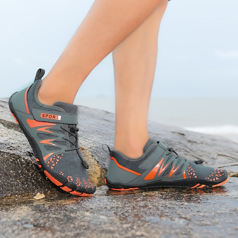 [Breathable Barefoot Water Shoes] Breathable Men's Barefoot Water Shoes - Non-Slip, Durable Striped Design - Perfect for Beach, Workout, Walking, Hiking & Running | Lace-Up Closure | Mesh Upper & Rubber Sole