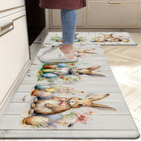 1 Set Easter Bunny Non-Slip Kitchen Rug, Machine Washable Polyester Knit Floor Mats, Lightweight Cushioned Comfort Standing Mat for Home Office, Sink, Laundry, Bathroom - Machine Made Runner
