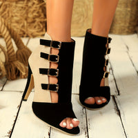 [Colorblock Heeled Stiletto Sandals] Women's Colorblock Stiletto Heeled Sandals, Sexy Buckle Straps Peep Toe High Heels, Fashion Dress Pumps
