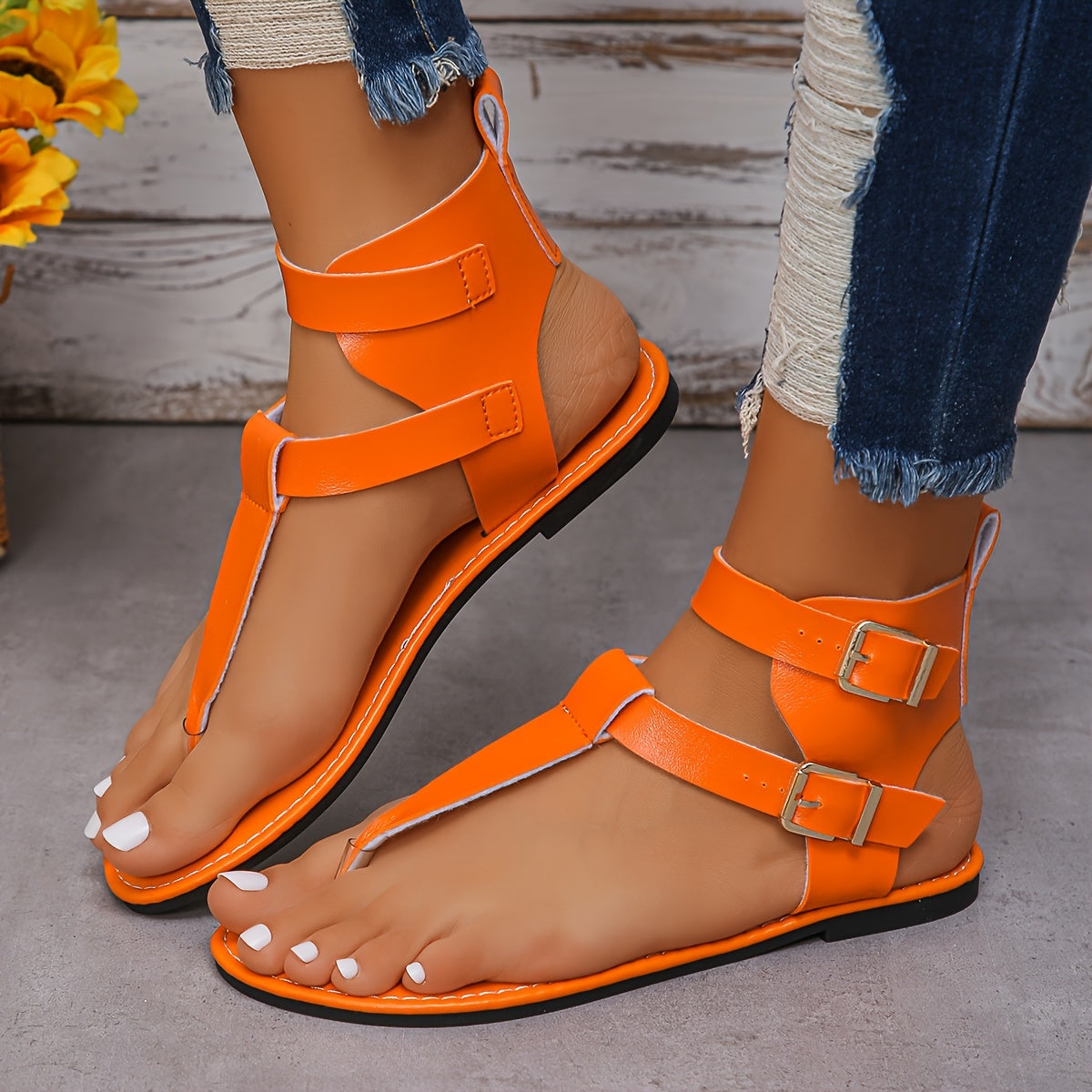 Womens Solid Color Thong Sandals with Stylish Buckle Detail - Ultra-Lightweight & Soft Sole - Effortless Casual Beach Shoes for Summer Escapes - Perfect for Koningsdag/Kings Day Celebrations