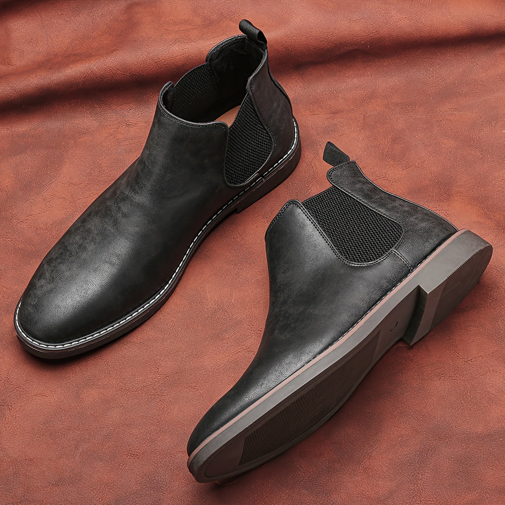Men'S Chelsea Ankle Boots - Size 40-46, Brown Faux Cover with Black Elastic Band, Pointed Toe, TPR Sole, Ideal for Casual Wear and Vacation