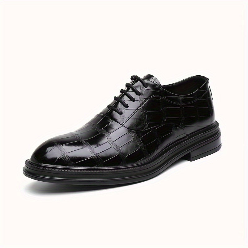 Men's Trendy Solid Oxfords, Wear-resistant Non Slip Lace-up Dress Shoes, Middle Aged Men's Footwear