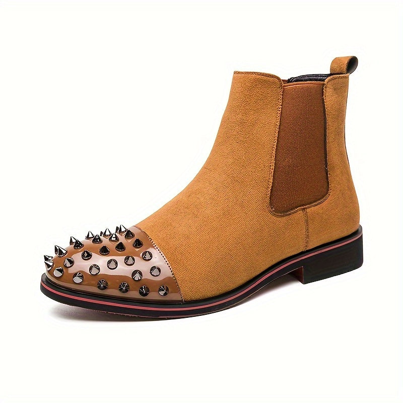 Men's Rivet Faux Leather Slip-On Chelsea Boots, Fashion Faux Leather Round Toe Ankle Boots, Men's Footwear