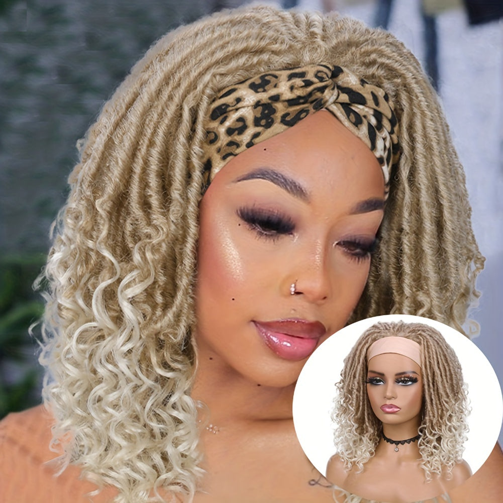 Headband Wig Headband Dreadlock Curly Hair Synthetic Wig Locs Crochet Hair Dark Brown/ Black/ 99J Ginger Color Crochet Twist Braids Hair Wigs Afro Curly Synthetic Hair Braiding Wig African Hairstyle For Women