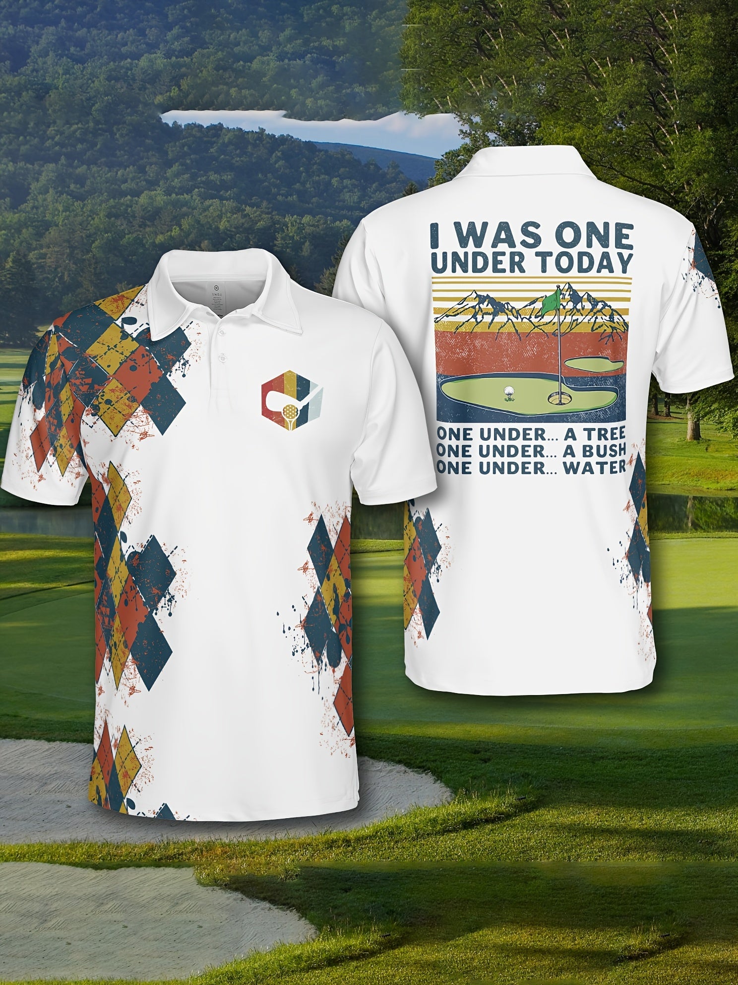 [Geometric Print Casual Shirt] Breathable Short Sleeve Men's Casual Shirt - Geometric Print, Button-Up for Golf & Tennis