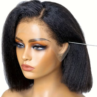 Kinky Straight Short Bob Wig 10-16 - HD Transparent 13x4 Lace Frontal, Glueless Swiss Lace - Pre-Plucked, High Density Natural Hair for Women