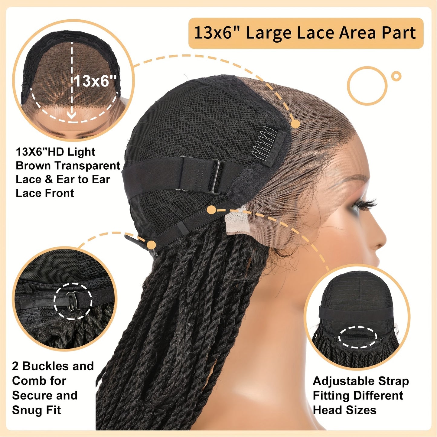 Chic Lace Front Braided Wig For Women - 180% Density, Synthetic Twist Box Braids With Youngsters Hair, Straight Texture, 13X6 Cap