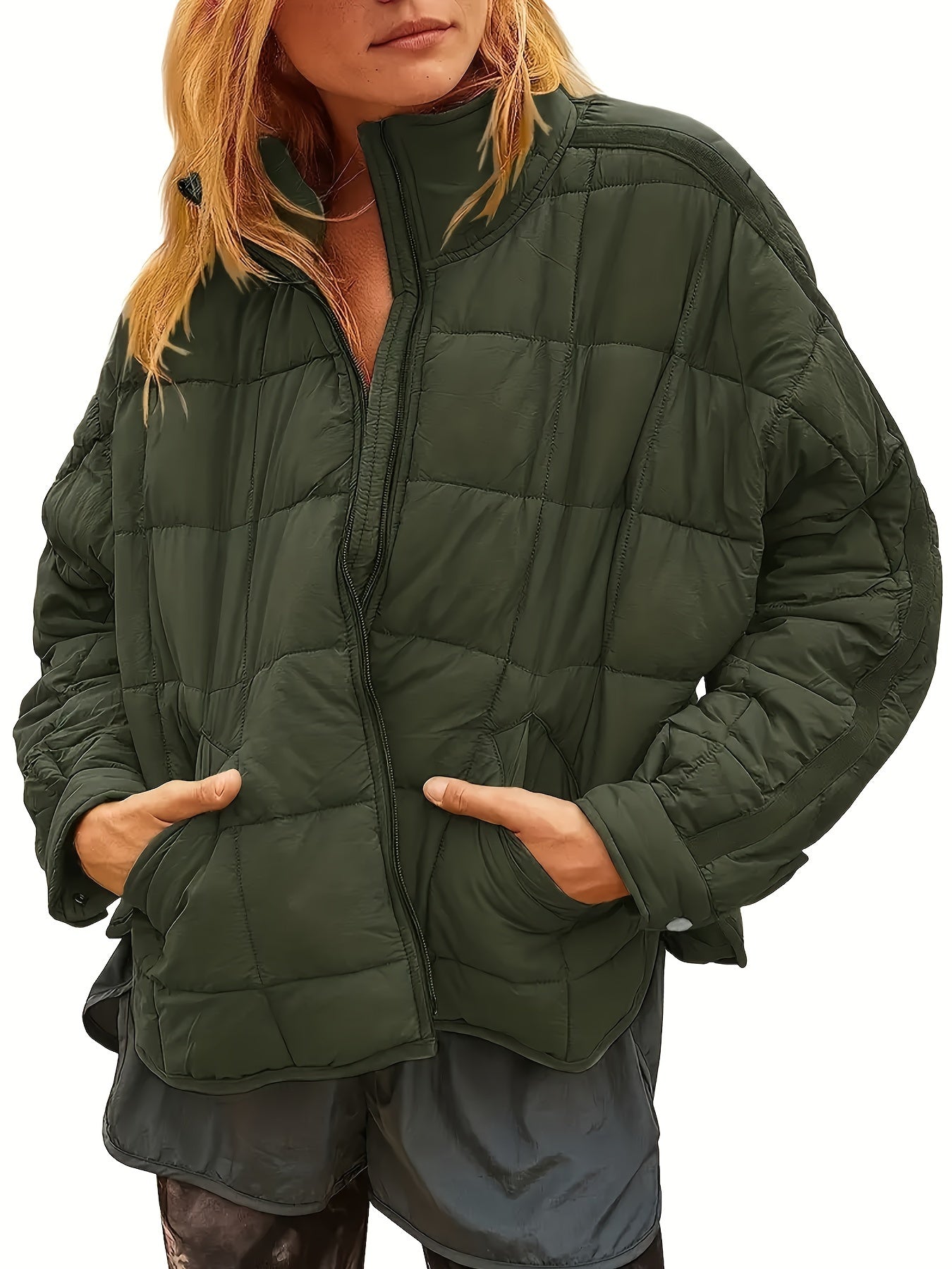 Zip Up Solid Coat, Casual Long Sleeve Winter Warm Versatile Outerwear, Women's Clothing