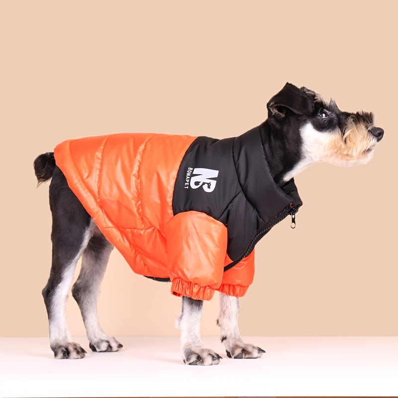 Thick Padded Winter Warm Dog Coat, Reflective Letter Graphic Jacket With Zip Up For Cold Seasons