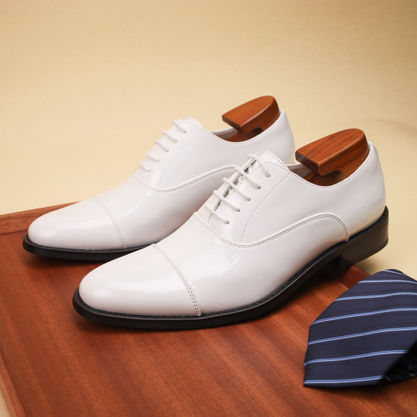 [Trendy Cow Leather Oxford Shoes] Men's Trendy Split Cow Leather Upper Cap Toe Oxford Shoes, Comfy Non Slip Casual Rubber Sole Formal Shoes, Men's Footwear