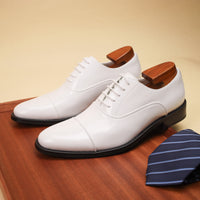 [Trendy Cow Leather Oxford Shoes] Men's Trendy Split Cow Leather Upper Cap Toe Oxford Shoes, Comfy Non Slip Casual Rubber Sole Formal Shoes, Men's Footwear