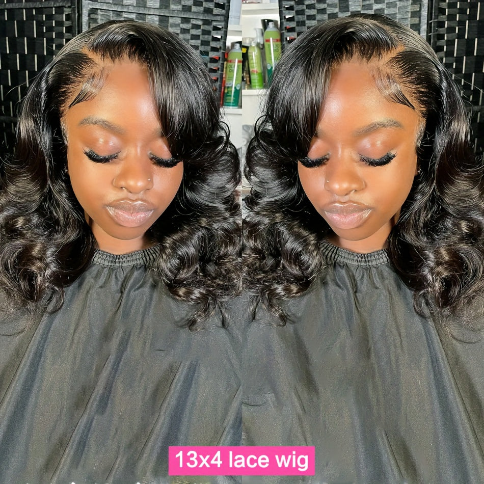 Short Bob Wig 13x4 HD Lace Frontal Wig Human Hair Brazilian Remy Transparent Lace Front Wig For Women Loose Body Wave Pre Plucked Closure Wigs 180% Density 10 12 14 16 Inch